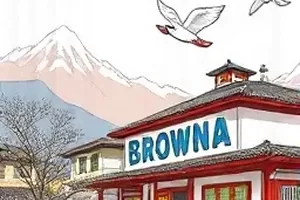 《巷尾理发店》横版封面，理发椅与墙上镜子插画
