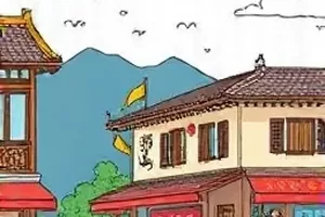《糖画铺子不开张》横版封面，雨天糖画摊与纸伞插画