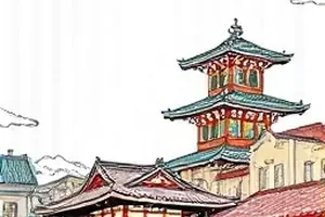 《绣娘与铁匠》横版封面，绣绷牡丹与铁匠铺火星插画